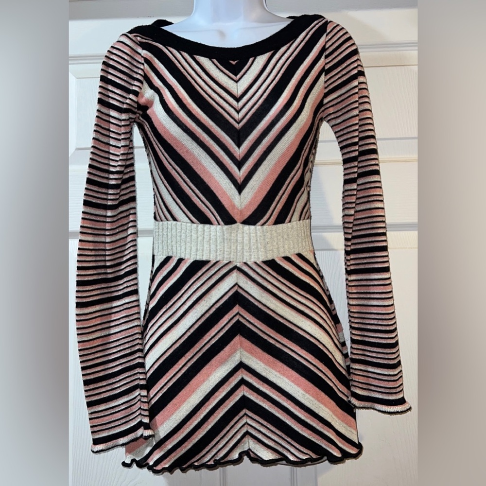 Absolutely pink/black/cream striped long sweater